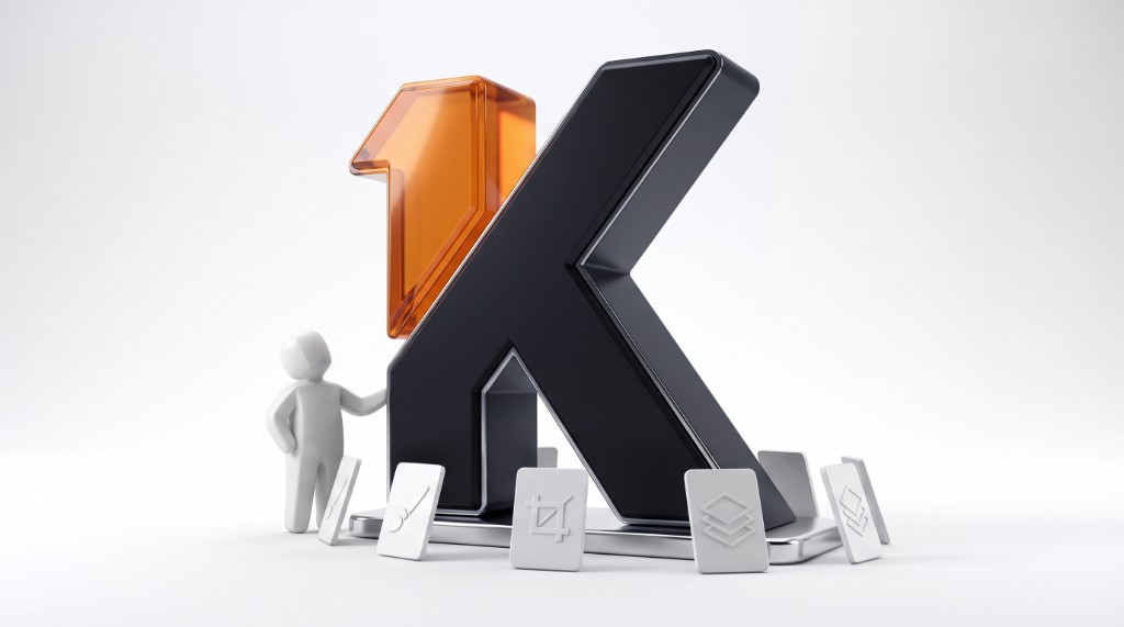 3D-логотип Kwork и фигурка фрилансера — иллюстрация к статье про биржу Кворк